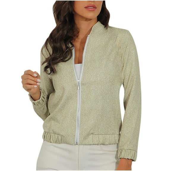 Lilgiuy Women's Spring Autumn Print Zip Long Sleeve Slim Fit Jacket(Khaki,10) Winter Fashion 2022