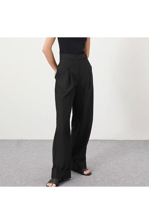 Women's Spring And Autumn Solid Color Versatile Straight Tube High Waisted Commuting Suit Pants Wide Leg Pants Petite Classic Proportioned Pant