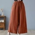 thumbnail image 1 of Lilgiuy Women's Spring Solid Color Elastic Waist Cotton Linen Versatile Straight Tube Casual Wide Leg Pants for Beach Hawaii Vacation, 1 of 5