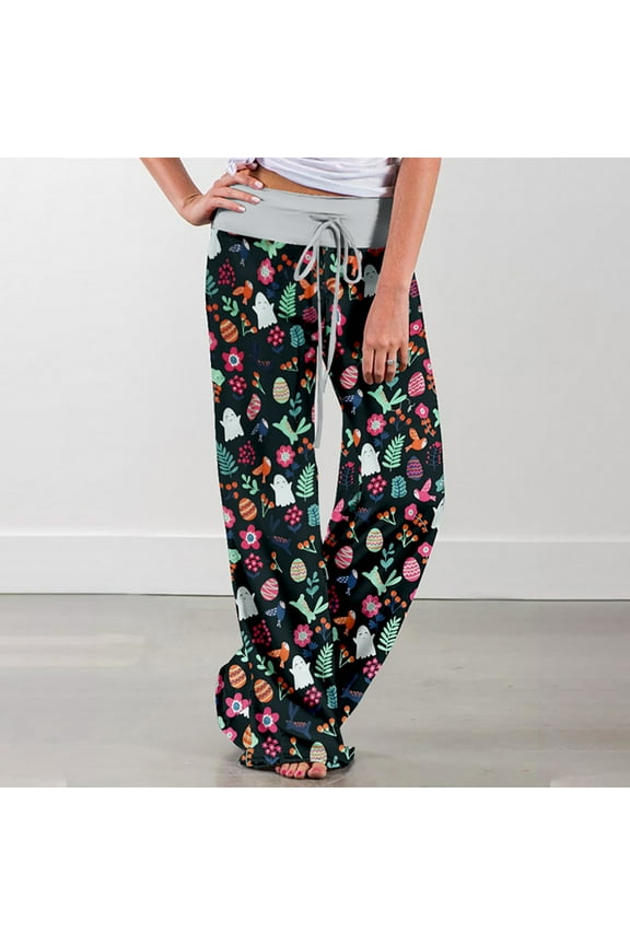 Women's Spring/Summer High Waist Pants Printed Fashion Flower Print Waist Wide Leg Pants for Photoshoot Holiday Birthday