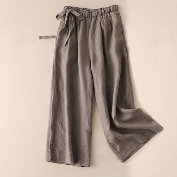 Lilgiuy Women's Spring Summer Solid Color Leisure Retro Drawstring Side Frenulum High Waist Broad Leg Pants Plus Size Pants Alt Clothing Alternative Clothing