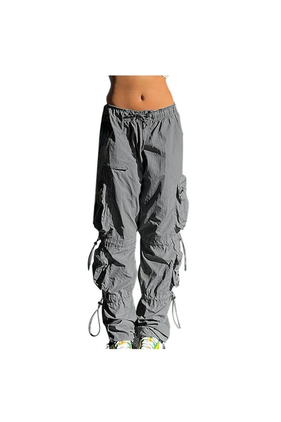 Women's Street Style Fashion Design Sense Multi Pocket Overalls Drawstring Elastic Low Waist Sports Pants Dark Gray 6(M) Winter Fashion 2022