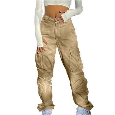 Lilgiuy Women's Street Style Fashion Design Sense Multi Pocket Overalls Drawstring Elastic Low Waist Sports Pants Fall Clothes for 2022 Spring Winter