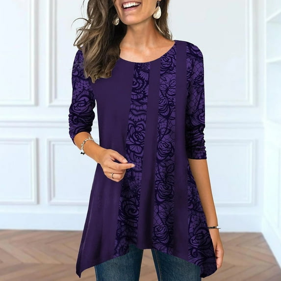 Lilgiuy Women's Style Comfortable Round Neck Gentle Pullover Print Long Sleeve Top Trendy 2023