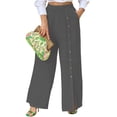 thumbnail image 1 of Lilgiuy Women's Summer Casual Slit High Waist Cotton Linen Single-Breasted Solid Color Pocket Trousers Cooling Tactical Hiking Pants, 1 of 5
