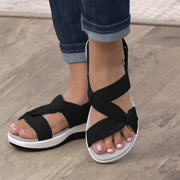 Lilgiuy Women's Summer Walking Sandals Casual Solid Color Soft Botton Platform Ankle Strap Shoes Comfortable Casual Wedge Sandals for School College Beach