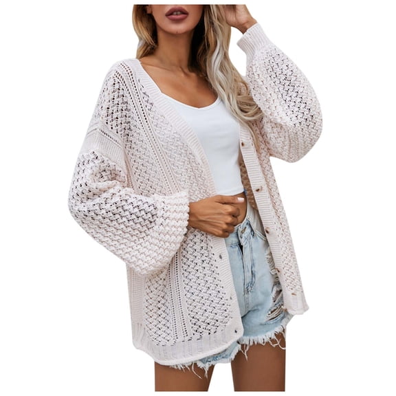 Lilgiuy Women's Sweater Coat Top Cardigan Loose Hollow Out Long Sleeve Coat，Beige,4 Winter Fashion 2022