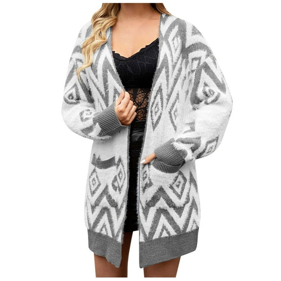 Lilgiuy Women's Sweater Coat Top Cardigan Loose Hollow Out Long Sleeve Coat,Gray,8 Winter Clothes for 2022