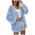 thumbnail image 1 of Lilgiuy Women's Sweater Coat Top Cardigan Loose Hollow Out Long Sleeve Coat，Light Blue,4 Winter Dresses for 2022, 1 of 5