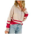thumbnail image 1 of Lilgiuy Women's Sweater Coat Top V-neck Loose Long Sleeve Splicing Coat，Watermelon Red,8 Winter Fashion 2022, 1 of 5