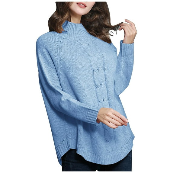 Lilgiuy Women's Sweater Long Sleeve Turtleneck Cable Knit Sweater Women's Pullover Sky Blue Dresses for 2022
