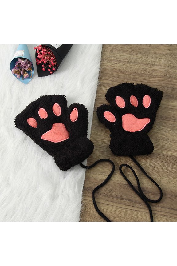 Women's Thermal Fingerless Gloves Cute Cat Claw Plush Fingerless Finger Gloves Lined Windstopper Gloves Soft Warm Outdoor Sports Cycling Gloves Black Fashion 2022