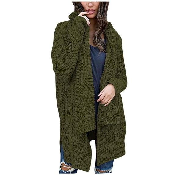 Lilgiuy Women's Top Cardigan Outwear Coat Long Sleeve Coat Army Green,8(L) Winter Dresses for 2022