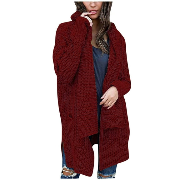 Lilgiuy Women's Top Cardigan Outwear Coat Long Sleeve Coat Wine,10(XL) Winter Fashion 2022