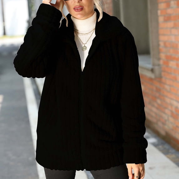 Lilgiuy Women's Top Cardigan Outwear Plush Solid Color Suit Coat Long Sleeve Coat Black,6(M) Winter Fashion 2022