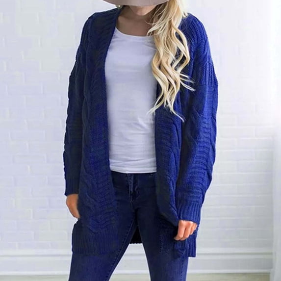 Lilgiuy Women's Top Cardigan Pocket Medium And Long Term Outwear Long Sleeve Coat Blue,12(XXL) Winter Fashion 2022
