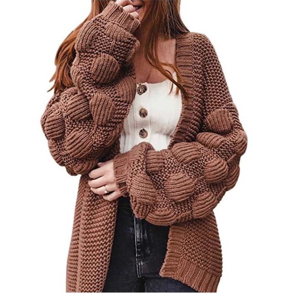 Lilgiuy Women's Top Cardigan Solid Color Medium And Long Term Outwear Long Sleeve Coat Coffee，6 Winter Dresses for 2022