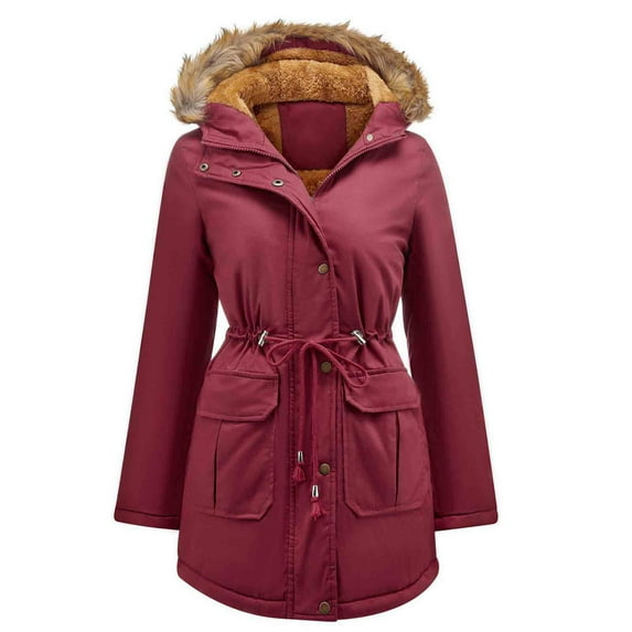 Lilgiuy Women's Top Hooded Outwear Thickening Coat Long Sleeve Coat Parkas Hot Pink,10(XL) Winter Clothes for 2022