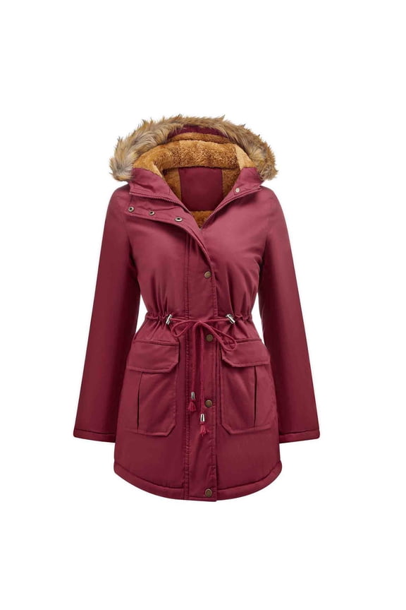 Women's Top Hooded Outwear Thickening Coat Long Sleeve Coat Parkas Hot Pink,6(M) Winter Dresses for 2022