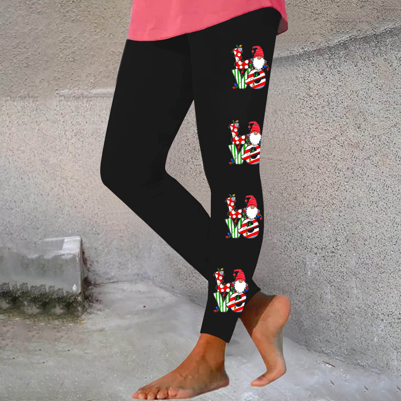 Lilgiuy Women's Trendy Christmas Dwarf Print Leggings with Yoga Sport  Elastic Pants for Camping Climbing 