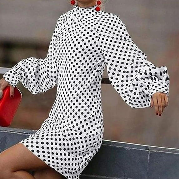 Lilgiuy Women's Trendy Polka Print Half Turtleneck Long-sleeved Dress Women's Clothing for Anniversary Graduation