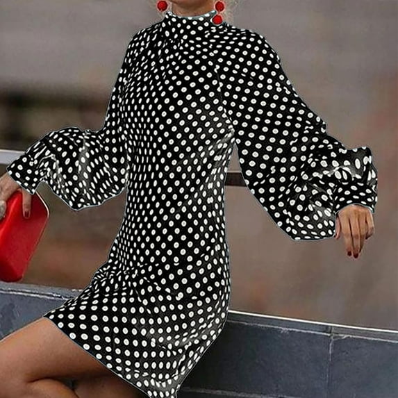 Lilgiuy Women's Trendy Polka Print Half Turtleneck Long-sleeved Dress Women's Clothing for Women Wedding Guests