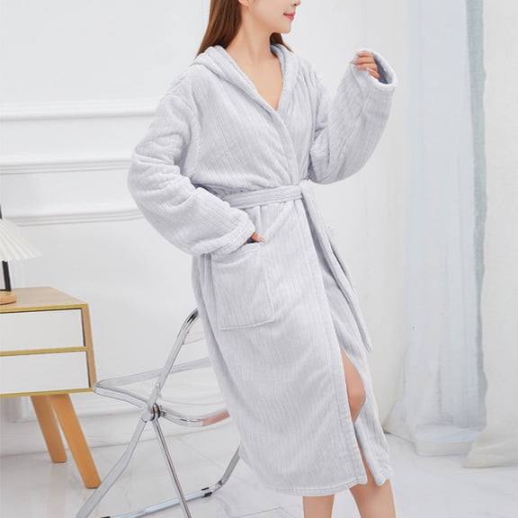 Lilgiuy Women's Trendy Robe Bathrobe Lengthening Keep Warm Lapel Same Style for Men and Women Long Sleeve Friendly Skinny Pajama for Maternity Wear