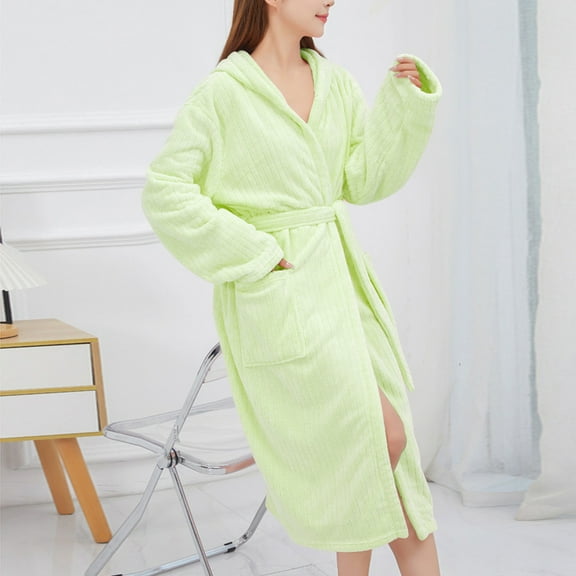 Lilgiuy Women's Trendy Robe Bathrobe Lengthening Keep Warm Lapel Same Style for Men and Women Long Sleeve Friendly Skinny Pajama for Travel Hotel Vacation