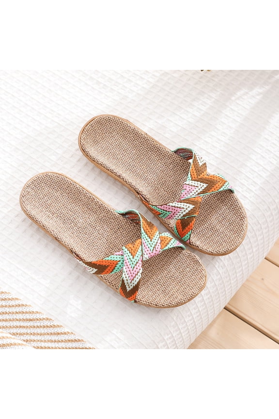 Women's Trendy Slippers Summer Beach Shoes Non-Slip Indoor House Slippers Casual Slides Slip on Flat Sandals for Seaside Hawaiian(Orange,7)