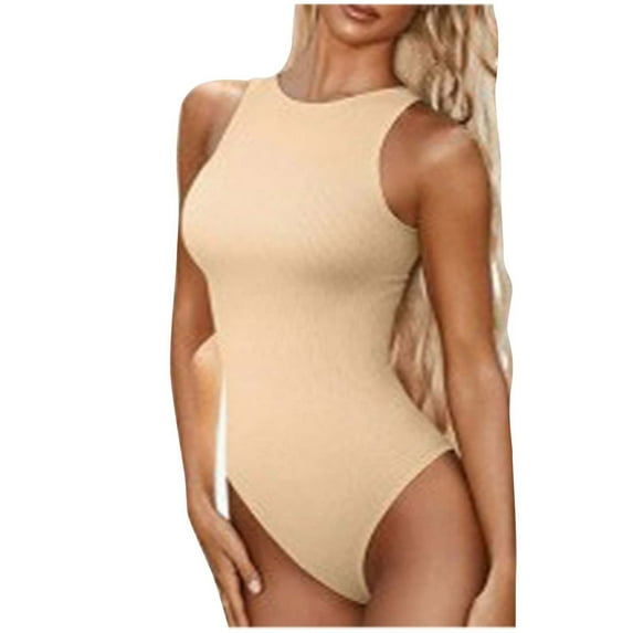 Lilgiuy Women's Trendy Tight Bodysuit Sleeveless Striped Bodysuit Bodysuit for Christmas Halloween