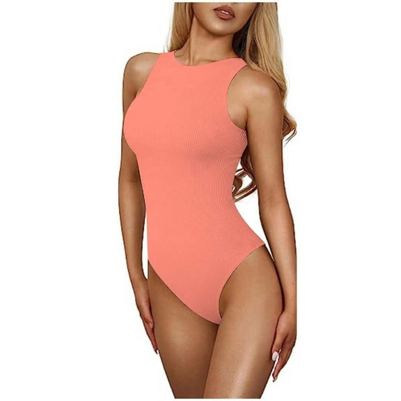 Lilgiuy Women's Trendy Tight Bodysuit Sleeveless Striped Bodysuit Bodysuit for Party Birthday Club