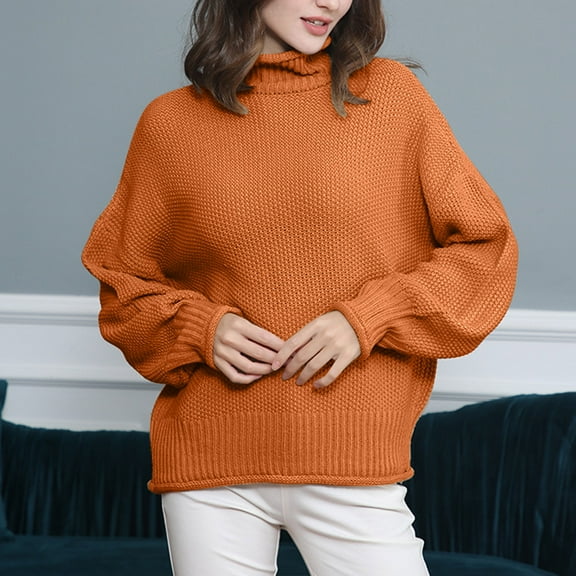 Lilgiuy Women's Turtleneck Long-sleeved Casual Sweater Pullover Sweater for Outdoor Camping