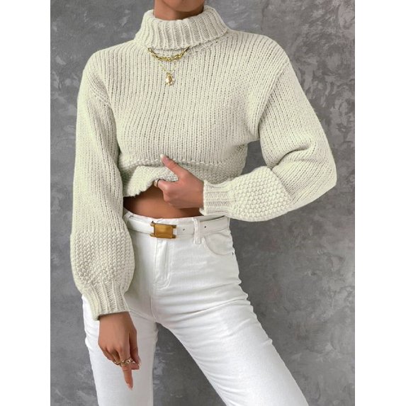Lilgiuy Women's Turtleneck Long-sleeved Casual Sweater Pullover Sweater for Photoshot
