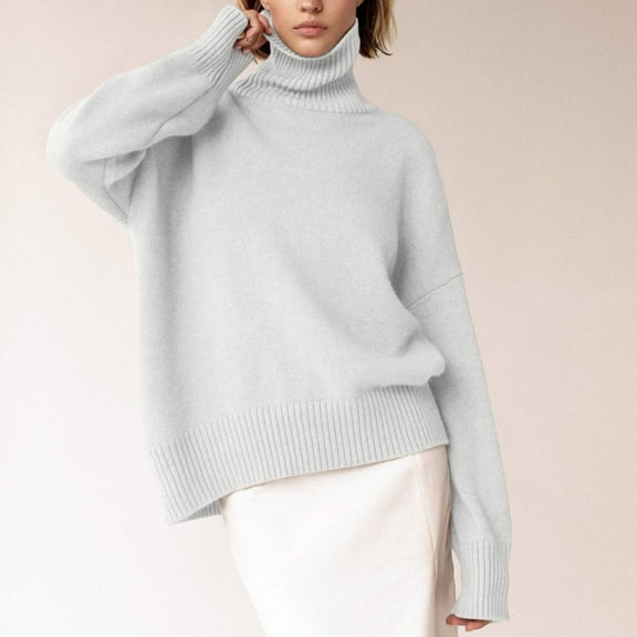Lilgiuy Women's Turtleneck Pullover Sweaters 2023 Fall Winter Solid Color Long Sleeve Slouchy Oversized Knit Jumper Tops for Going Out