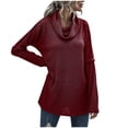 thumbnail image 1 of Lilgiuy Women's Turtleneck Solid Color Sweater Long-sleeve Patchwork Slit Knitted Sweater,Wine,8 2022 Fall Winter, 1 of 5