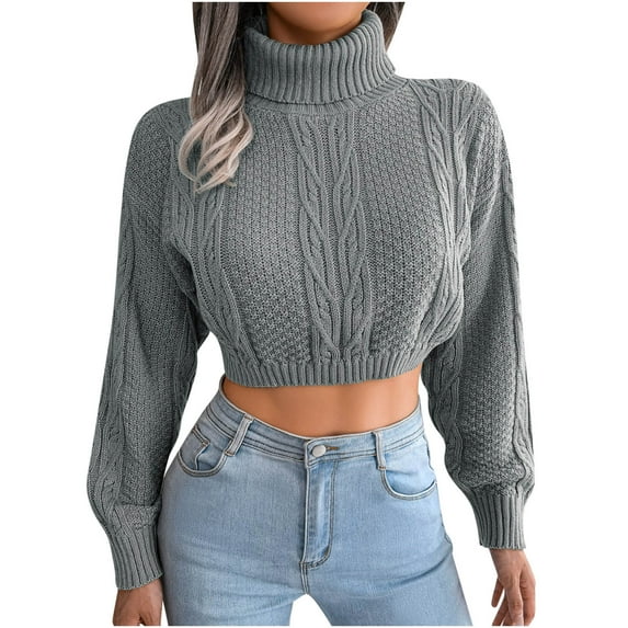 Lilgiuy Women's Turtleneck Sweater Solid Knitted Casual Long Sleeve Tops Blouse,Gray,8 2022 Fall Winter