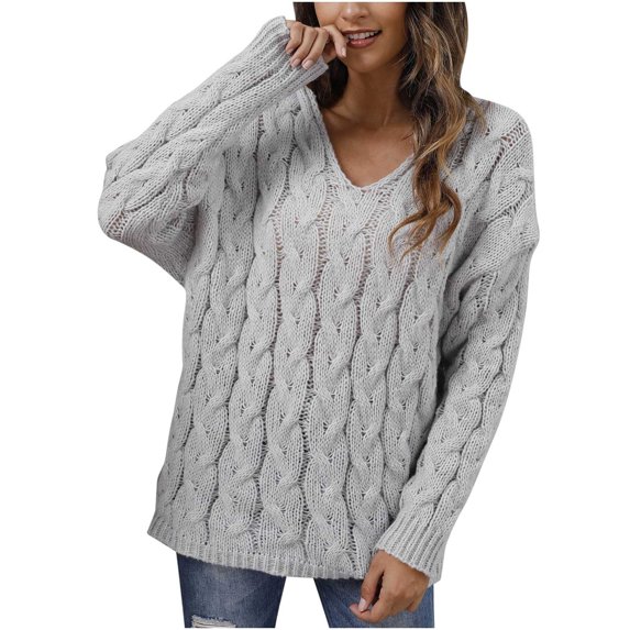 Lilgiuy Women's V-Neck Casual Solid Color Knit Long Sleeve Hooded Pullover Sweater Top Winter Clothes for 2022