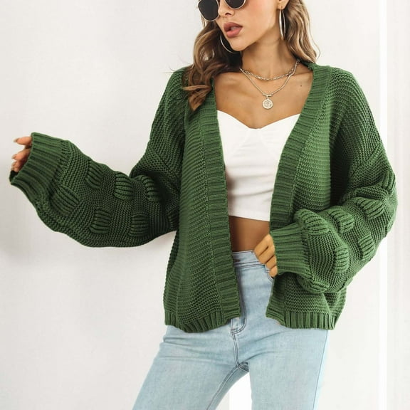 Lilgiuy Women's V- Neck Check Cardigan Sweater Long Sleeve Tops Army Green，4（S） Fall Dresses for 2022 Spring Winter