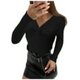 thumbnail image 1 of Lilgiuy Women's V-Neck Long-Sleeve Knitted Sweater Bottoming Shirt Tops Blouse,Black,10 2022 Fall Winter, 1 of 5