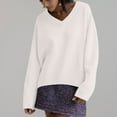 thumbnail image 1 of Lilgiuy Women's V-Neck Pullover Sweaters 2023 Fall Winter Solid Color Long Sleeve Slouchy Oversized Knit Jumper Tops for New Year Thanksgiving, 1 of 5
