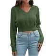 thumbnail image 1 of Lilgiuy Women's V-neck Short Sweater Women's Loose Autumn And Winter Long-sleeved Sweater Autumn And Winter New,Army Green,8(M) Winter Clothes for 2022, 1 of 5