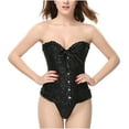 thumbnail image 1 of Lilgiuy Women's Waist Training Overbust Corset Bustier Fashion Jacquard Pattern Lace Body Shaper White Size S-5XL Black,S(S), 1 of 5