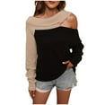 thumbnail image 1 of Lilgiuy Women's Wear Autumn And Winter Strapless Splicing Knitting Crew Neck Sweater,Black,6(M) Winter Clothes for 2022, 1 of 5