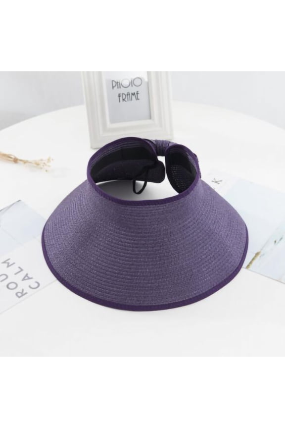 Women's Wide Roll-up Straw Sun Visor Hat Bowknot Hat Beach Outdoor Hat
