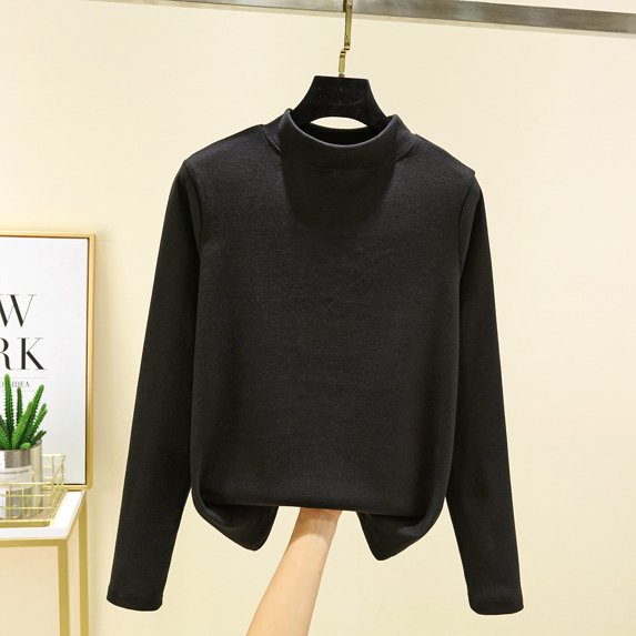 Lilgiuy Women's Winter Base Layer Top Casual Solid Color Round Neck Double-sided Velvet Pollover Thicken Warm Loose Top