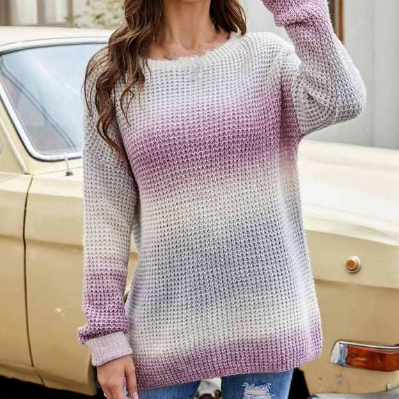 Lilgiuy Women's Winter Christmas Round Neck Long Sleeve Knitted Loose Sweater Top for Leggings Jeans or Shorts