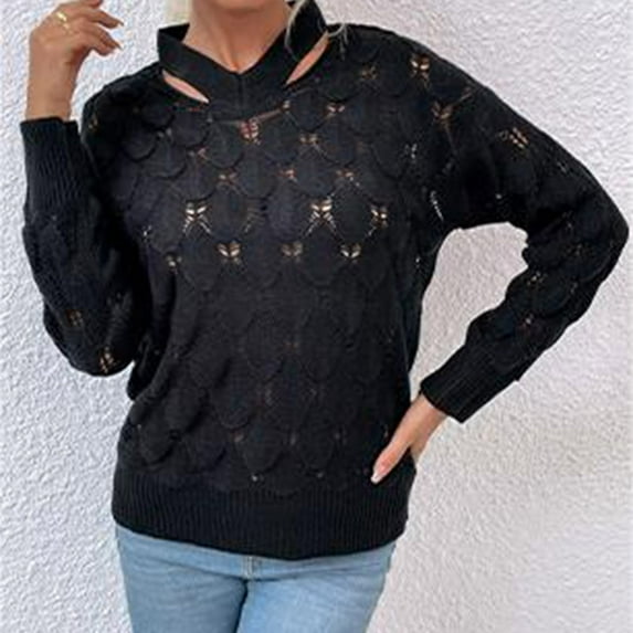 Lilgiuy Women's Winter Collar Strapless Sweater Women's Halter Neck Hollow Fashion Sweater Tops for Gym Exercise