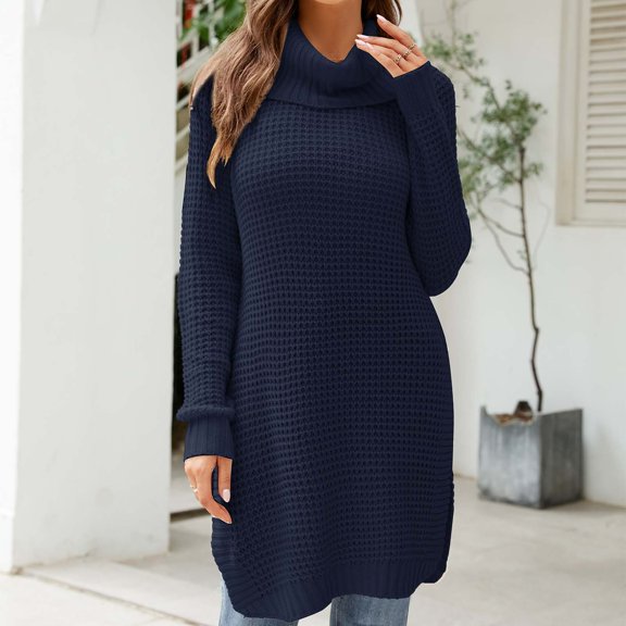 Lilgiuy Women's Winter Long Sleeve Round Neck Knit Turtleneck Sweater Midi Dress for Christmas Halloween