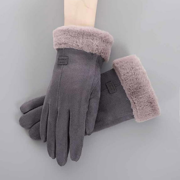 Lilgiuy Women's Winter Plush Gloves Casual Solid Color Thickened Warm Lovely Stretchy ColdProof Student Mittens for Running Cycling Gray