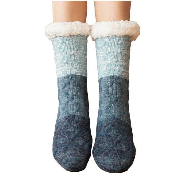 Lilgiuy Women's Winter Thermal Knitted Slipper Socks Patchwork Xmas Pattern Soft Warm Fuzzy Fluffy Non Slip Socks